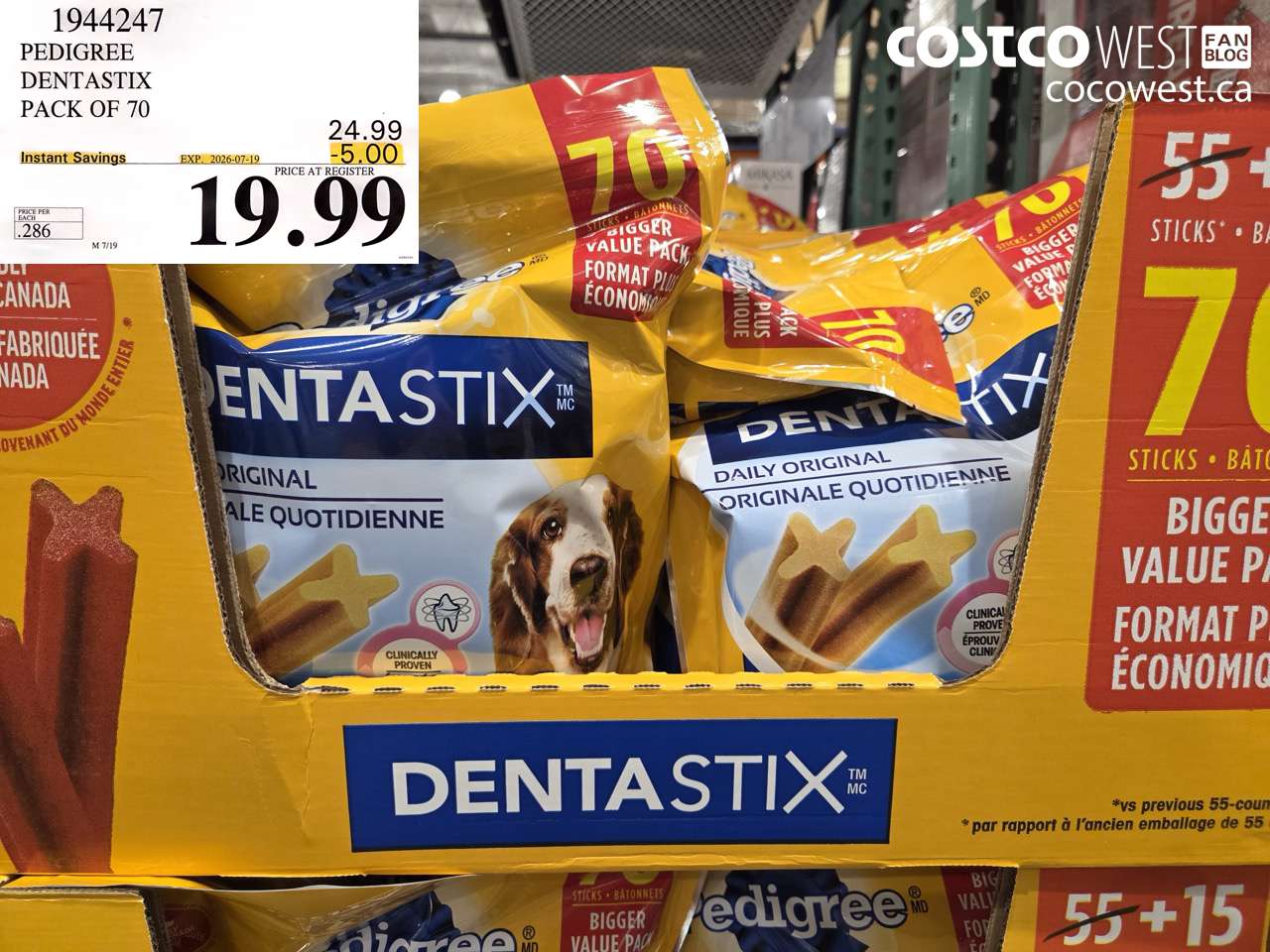 1944247 PEDIGREE DENTASTIX PACK OF 70 ($5.00 INSTANT SAVINGS EXPIRES ON 2026-07-19) $19.99