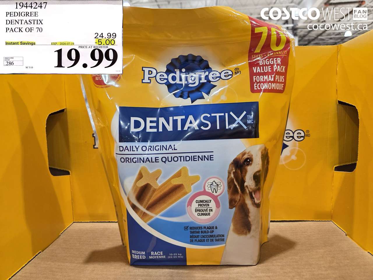 1944247 PEDIGREE DENTASTIX PACK OF 70 ($5.00 INSTANT SAVINGS EXPIRES ON 2026-07-19) $19.99