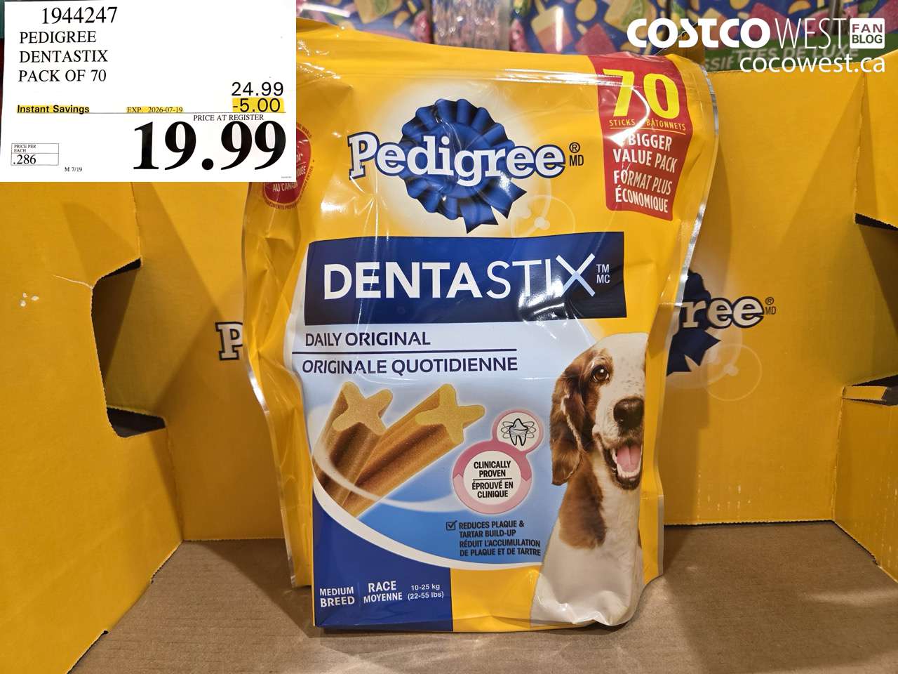 1944247 PEDIGREE DENTASTIX PACK OF 70 ($5.00 INSTANT SAVINGS EXPIRES ON 2026-07-19) $19.99