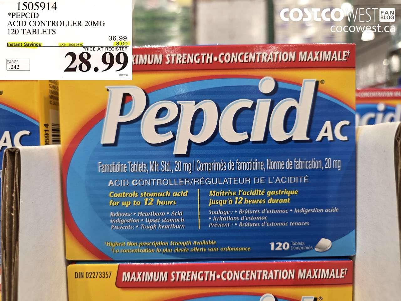 1505914 PEPCID ACID CONTROLLER 20MG 120 TABLETS ($8.00 INSTANT SAVINGS EXPIRES ON 2026-08-02) $28.99