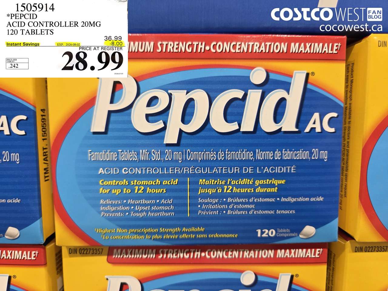 1505914 PEPCID ACID CONTROLLER 20MG 120 TABLETS ($8.00 INSTANT SAVINGS EXPIRES ON 2026-08-02) $28.99