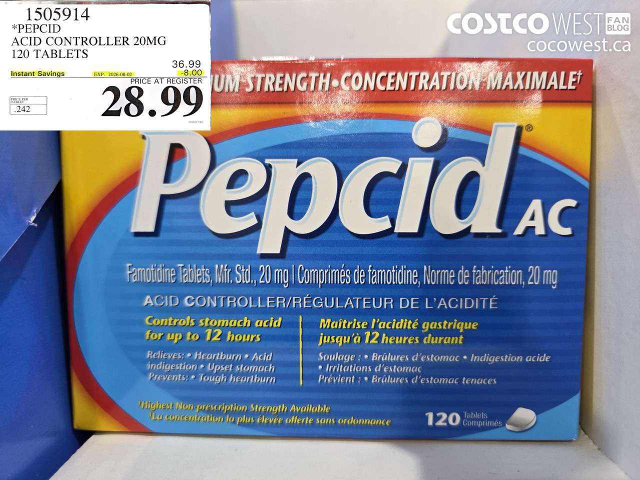 1505914 PEPCID ACID CONTROLLER 20MG 120 TABLETS ($8.00 INSTANT SAVINGS EXPIRES ON 2026-08-02) $28.99