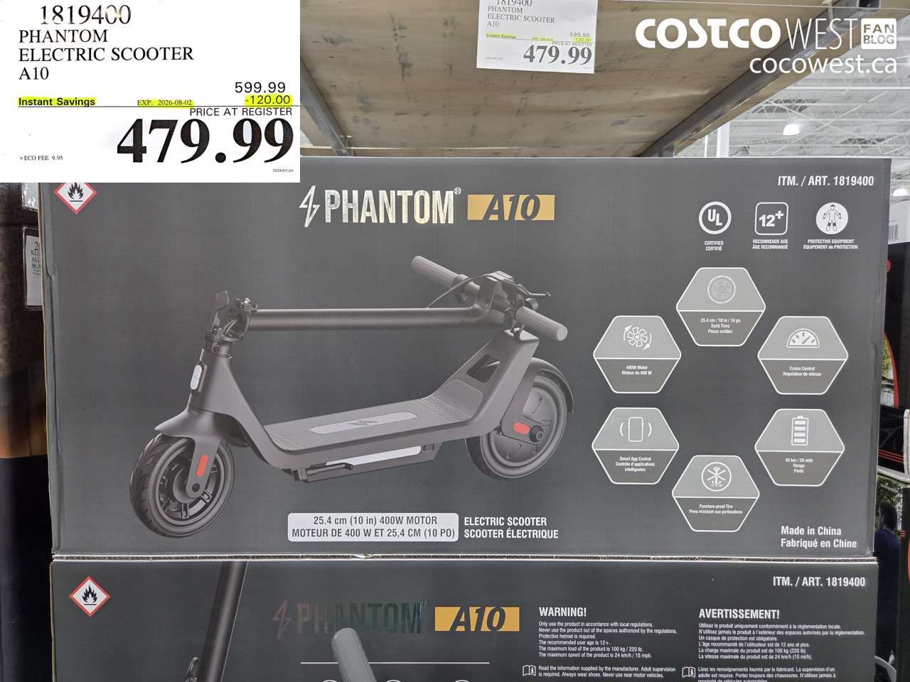 1819400 PHANTOM ELECTRIC SCOOTER A10 ($120.00 INSTANT SAVINGS EXPIRES ON 2026-08-02) $479.99
