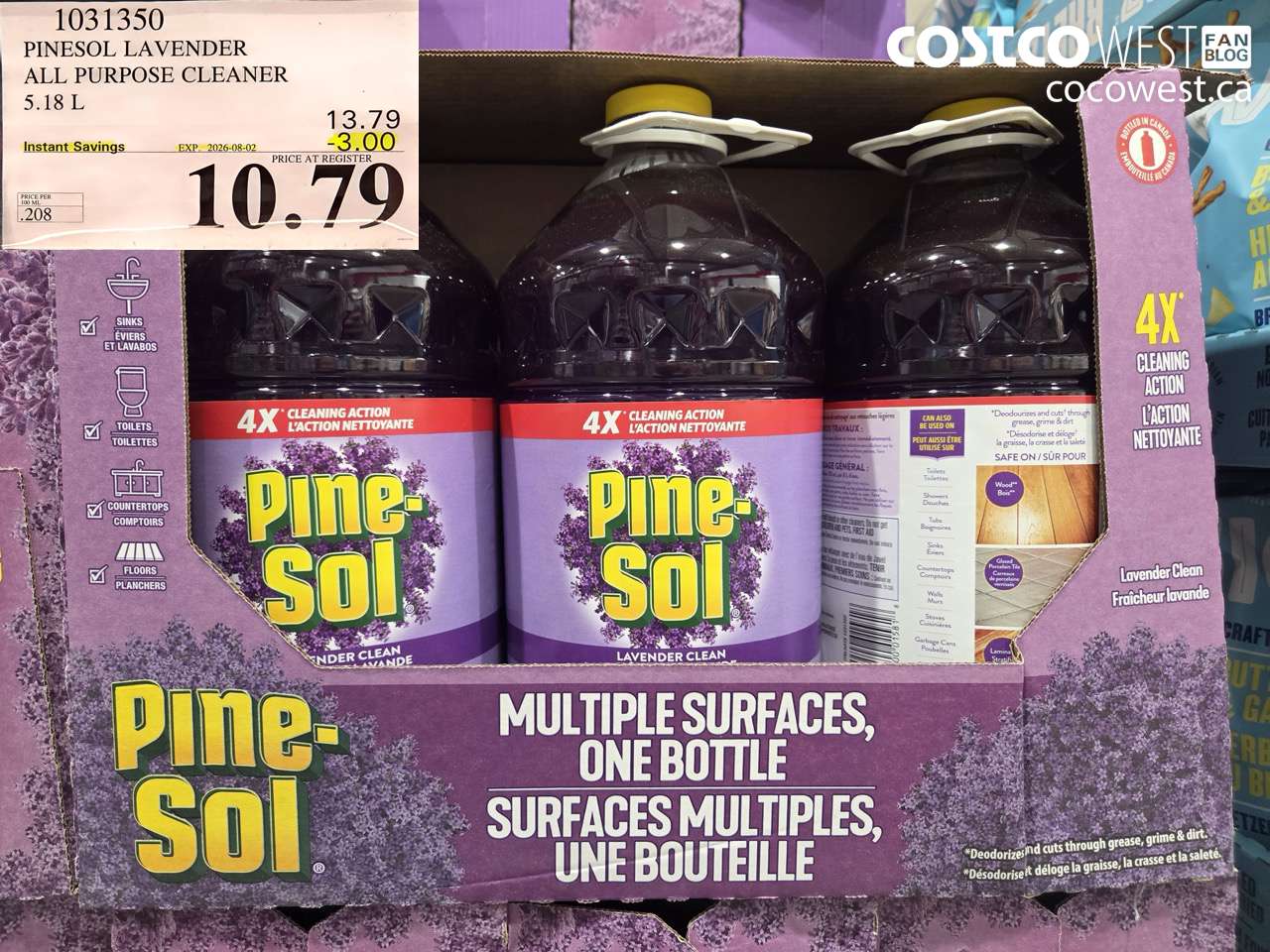 1031350 PINESOL LAVENDER ALL PURPOSE CLEANER 5.18 L ($3.00 INSTANT SAVINGS EXPIRES ON 2026-08-02) $10.79