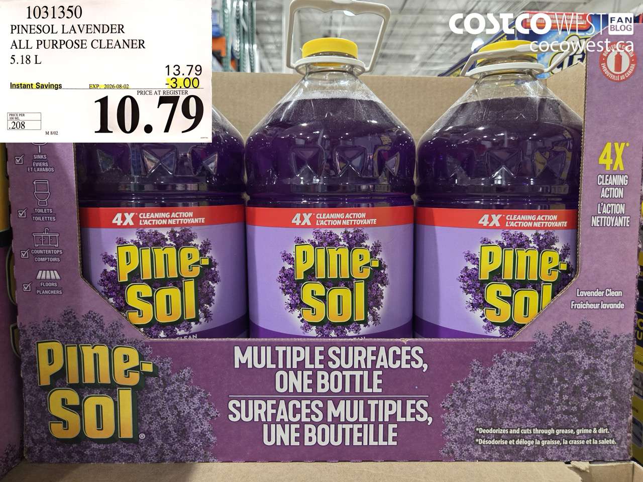 1031350 PINESOL LAVENDER ALL PURPOSE CLEANER 5.18 L ($3.00 INSTANT SAVINGS EXPIRES ON 2026-08-02) $10.79