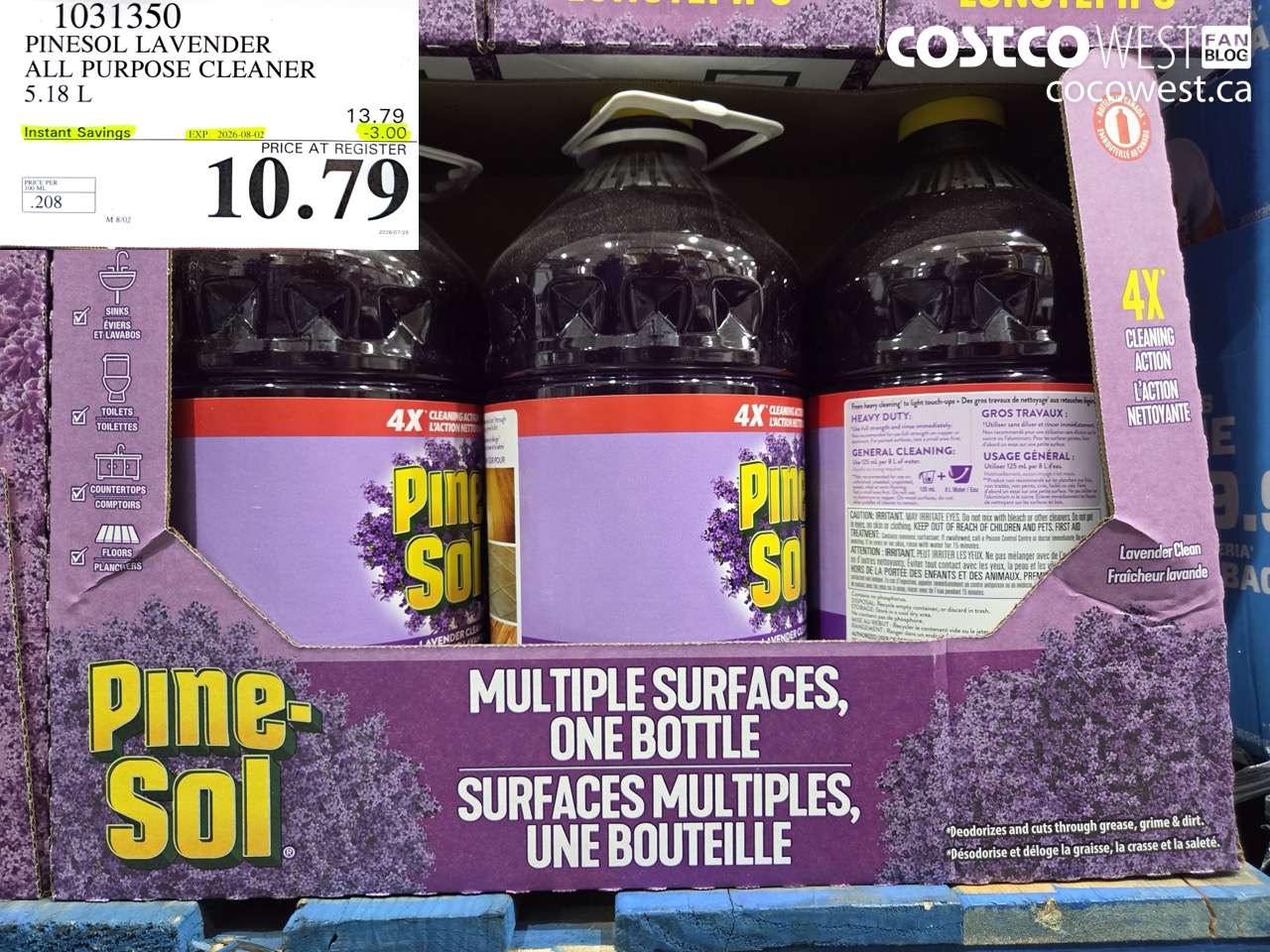 1031350 PINESOL LAVENDER ALL PURPOSE CLEANER 5.18 L ($3.00 INSTANT SAVINGS EXPIRES ON 2026-08-02) $10.79