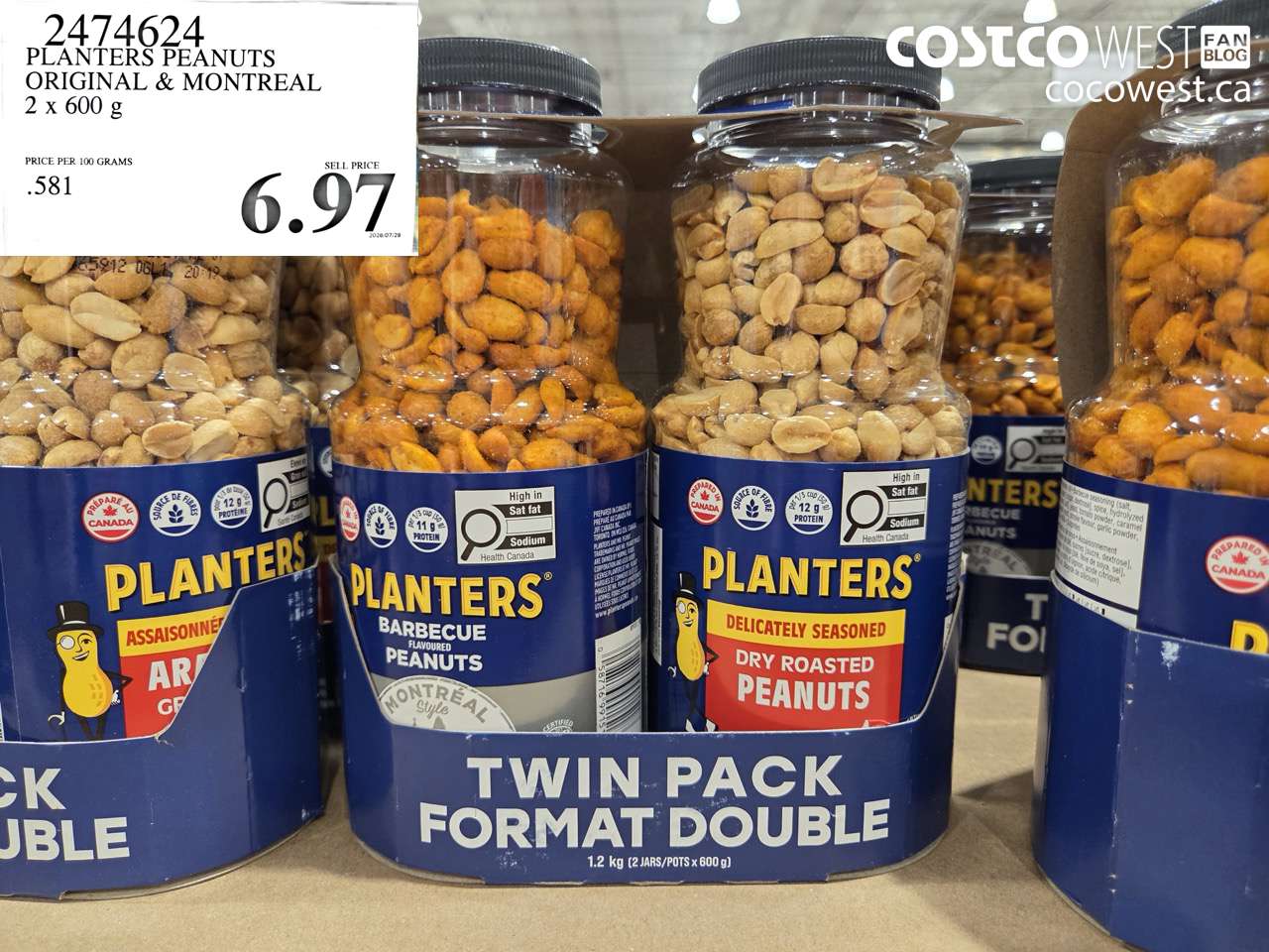 2474624 PLANTERS PEANUTS ORIGINAL & MONTREAL 2 X 600 G $6.97