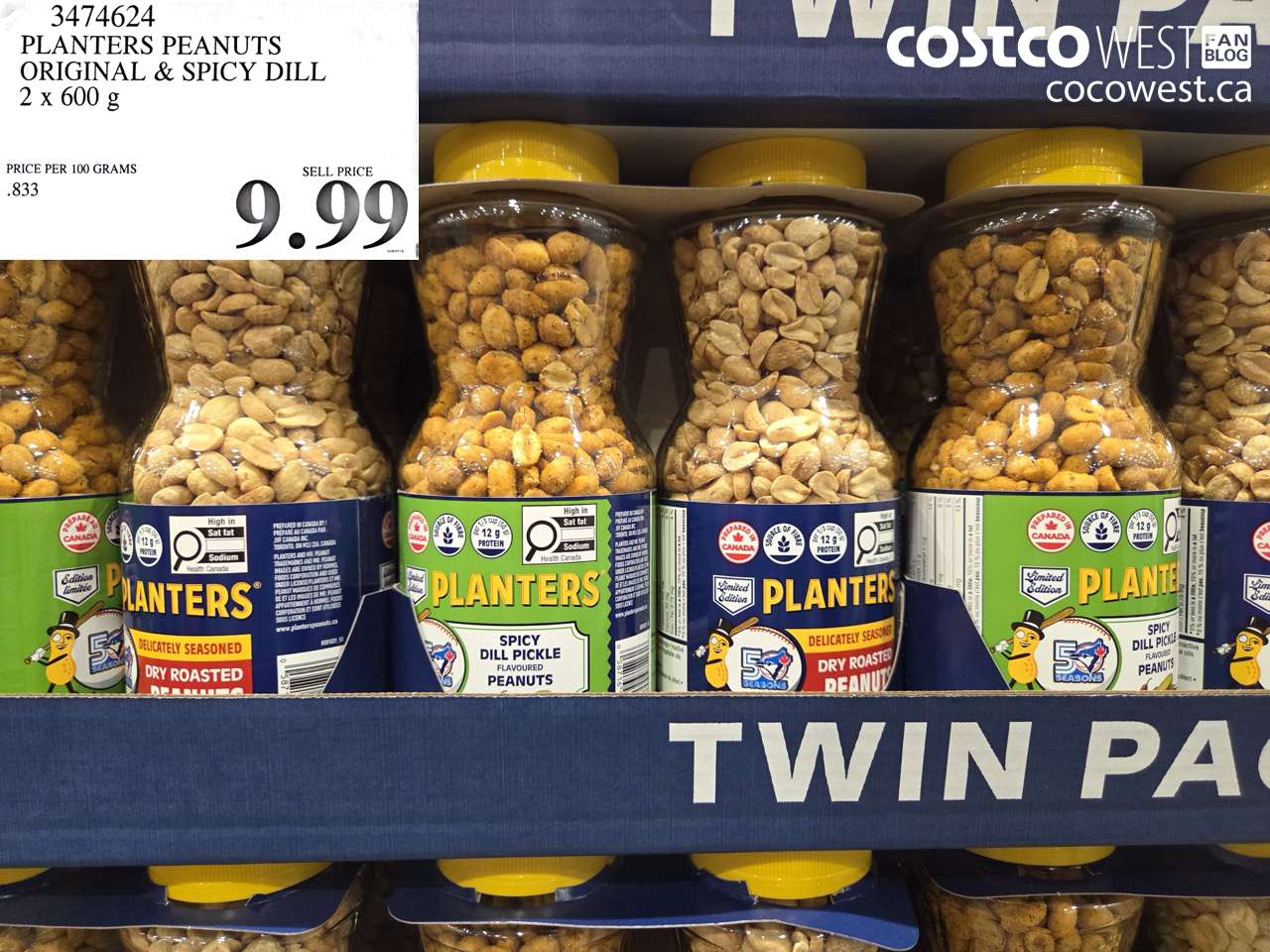 3474624 PLANTERS PEANUTS ORIGINAL & SPICY DILL 2 X 600 G $9.99