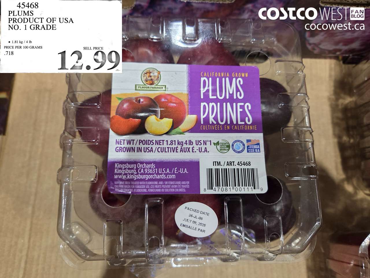 45468 PLUMS PRODUCT OF USA NO. 1 GRADE $12.99