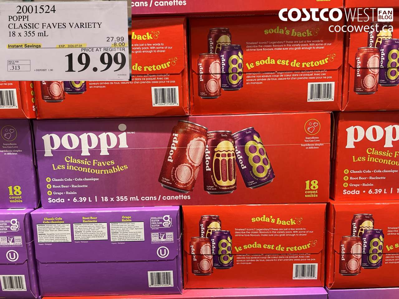 2001524 POPPI CLASSIC FAVES VARIETY 18 X 355 ML ($8.00 INSTANT SAVINGS EXPIRES ON 2026-07-05) $19.99