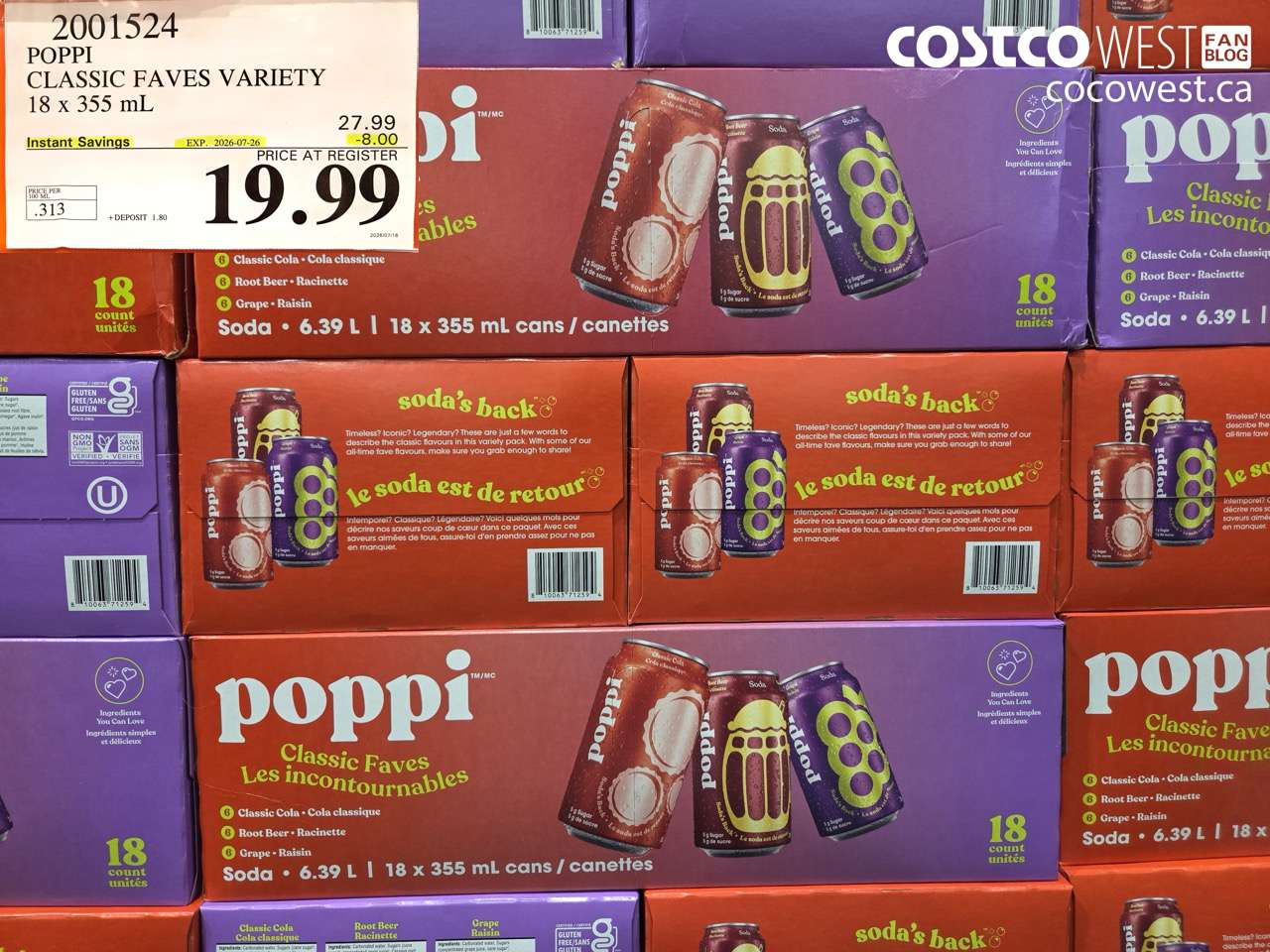 2001524 POPPI CLASSIC FAVES VARIETY 18 X 355 ML ($8.00 INSTANT SAVINGS EXPIRES ON 2026-07-26) $19.99