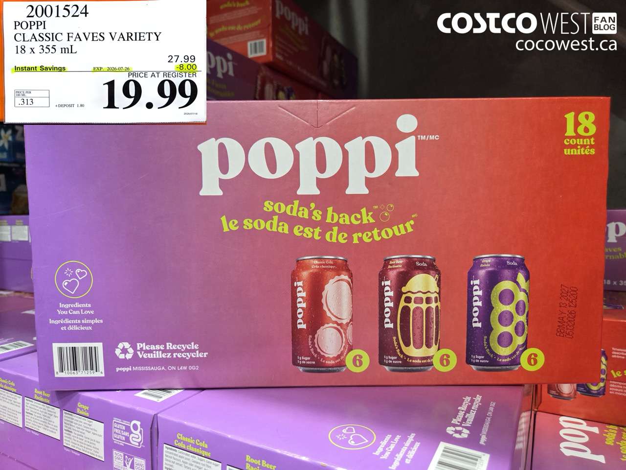 2001524 POPPI CLASSIC FAVES VARIETY 18 X 355 ML ($8.00 INSTANT SAVINGS EXPIRES ON 2026-07-26) $19.99