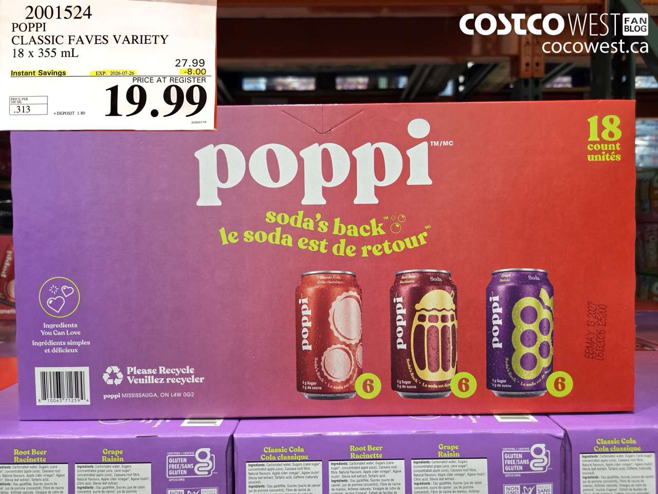 2001524 POPPI CLASSIC FAVES VARIETY 18 X 355 ML ($8.00 INSTANT SAVINGS EXPIRES ON 2026-07-26) $19.99