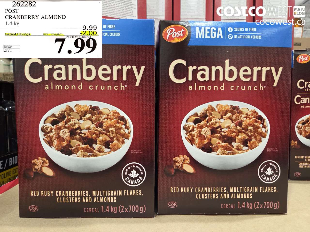 262282 POST CRANBERRY ALMOND 1.4 KG ($2.00 INSTANT SAVINGS EXPIRES ON 2026-08-02) $7.99