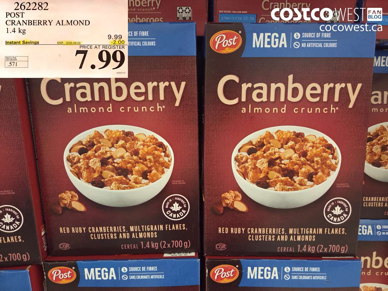 262282 POST CRANBERRY ALMOND 1.4 KG ($2.00 INSTANT SAVINGS EXPIRES ON 2026-08-02) $7.99