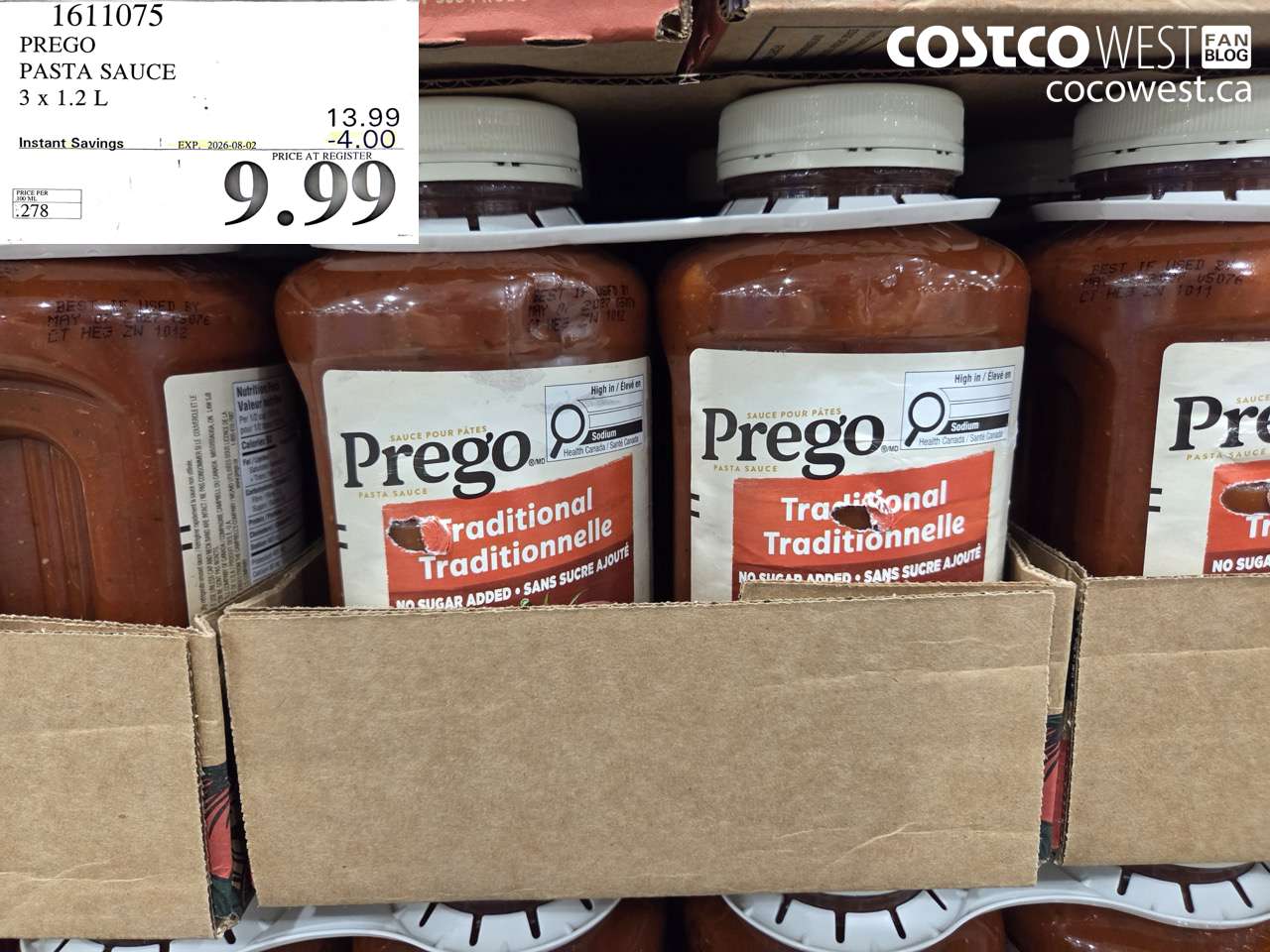1611075 PREGO PASTA SAUCE 3 X 1.2 L ($4.00 INSTANT SAVINGS EXPIRES ON 2026-08-02) $9.99