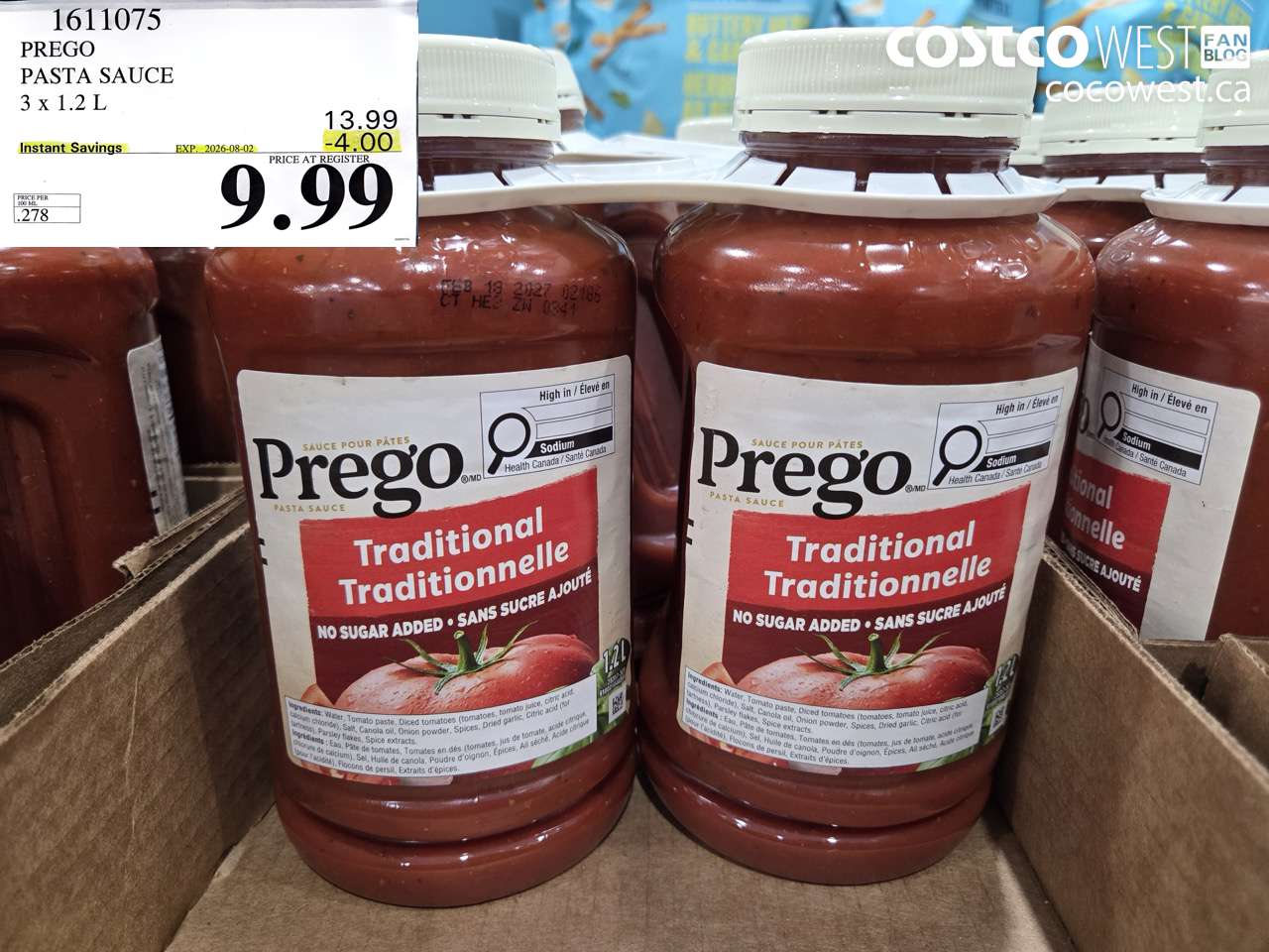 1611075 PREGO PASTA SAUCE 3 X 1.2 L ($4.00 INSTANT SAVINGS EXPIRES ON 2026-08-02) $9.99
