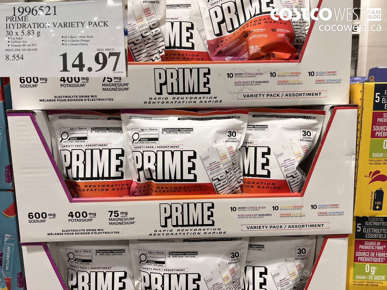 1996521 PRIME HYDRATION VARIETY PACK 30 X 5.83 G $14.97