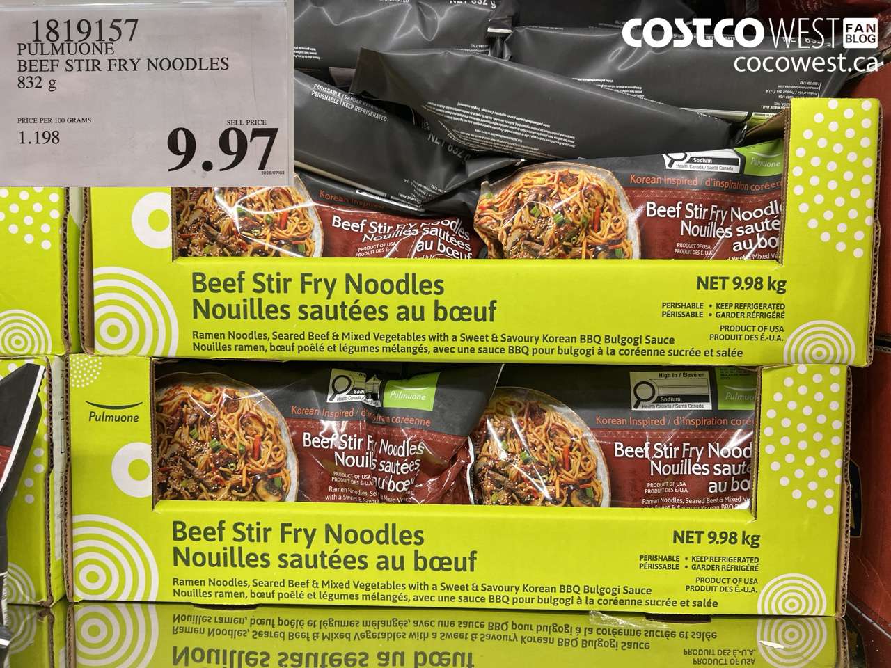 1819157 PULMUONE BEEF STIR FRY NOODLES 832 G $9.97