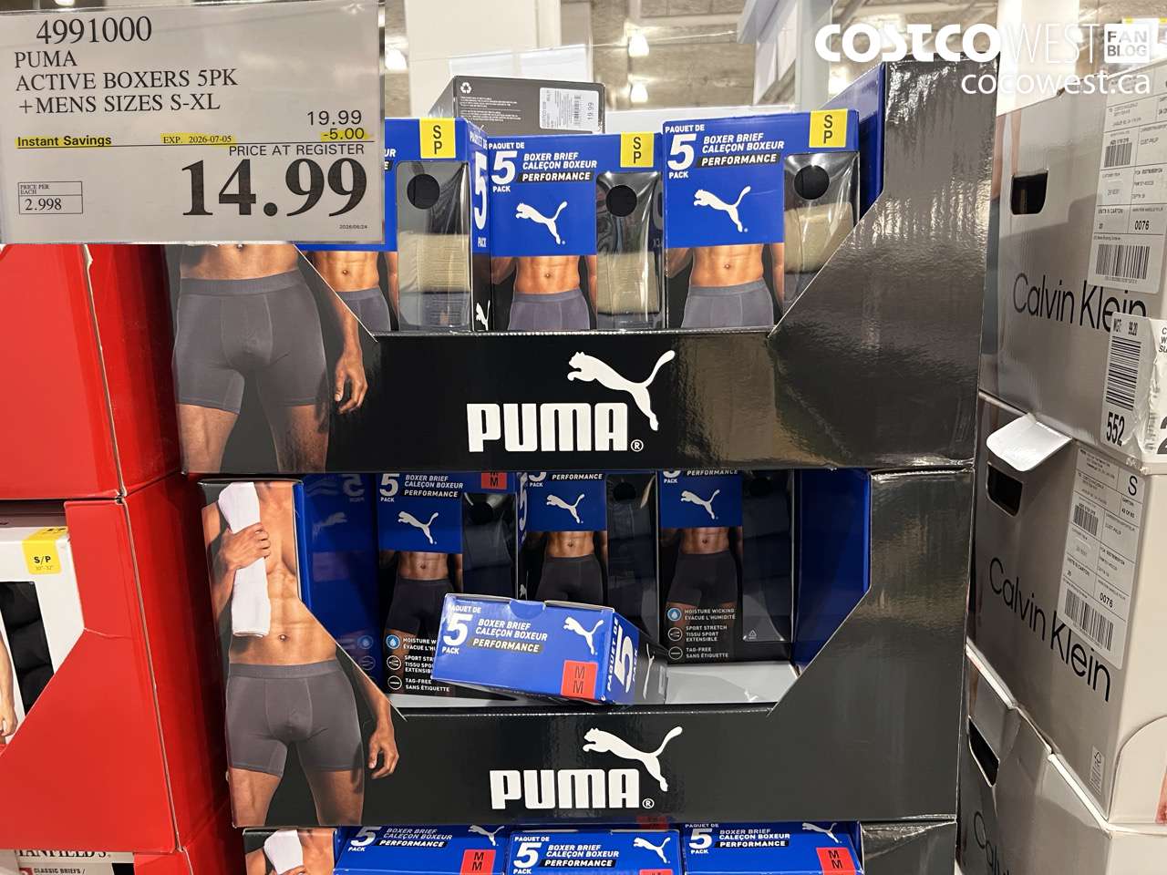 4991000 PUMA ACTIVE BOXERS 5PK +MENS SIZES S-XL ($5.00 INSTANT SAVINGS EXPIRES ON 2026-07-05) $14.99