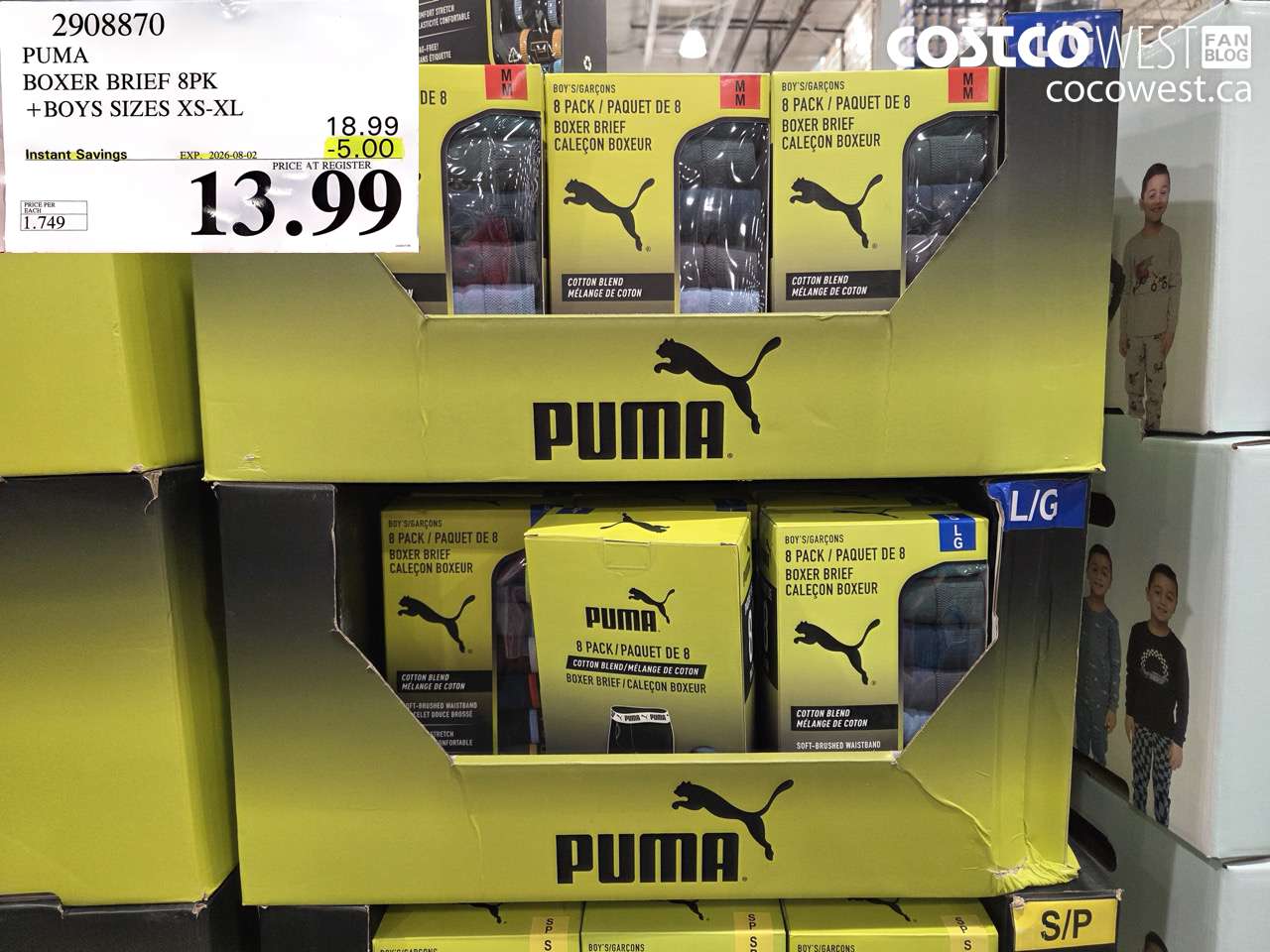 2908870 PUMA BOXER BRIEF 8PK BOYS SIZES XS-XL ($5.00 INSTANT SAVINGS EXPIRES ON 2026-08-02) $13.99