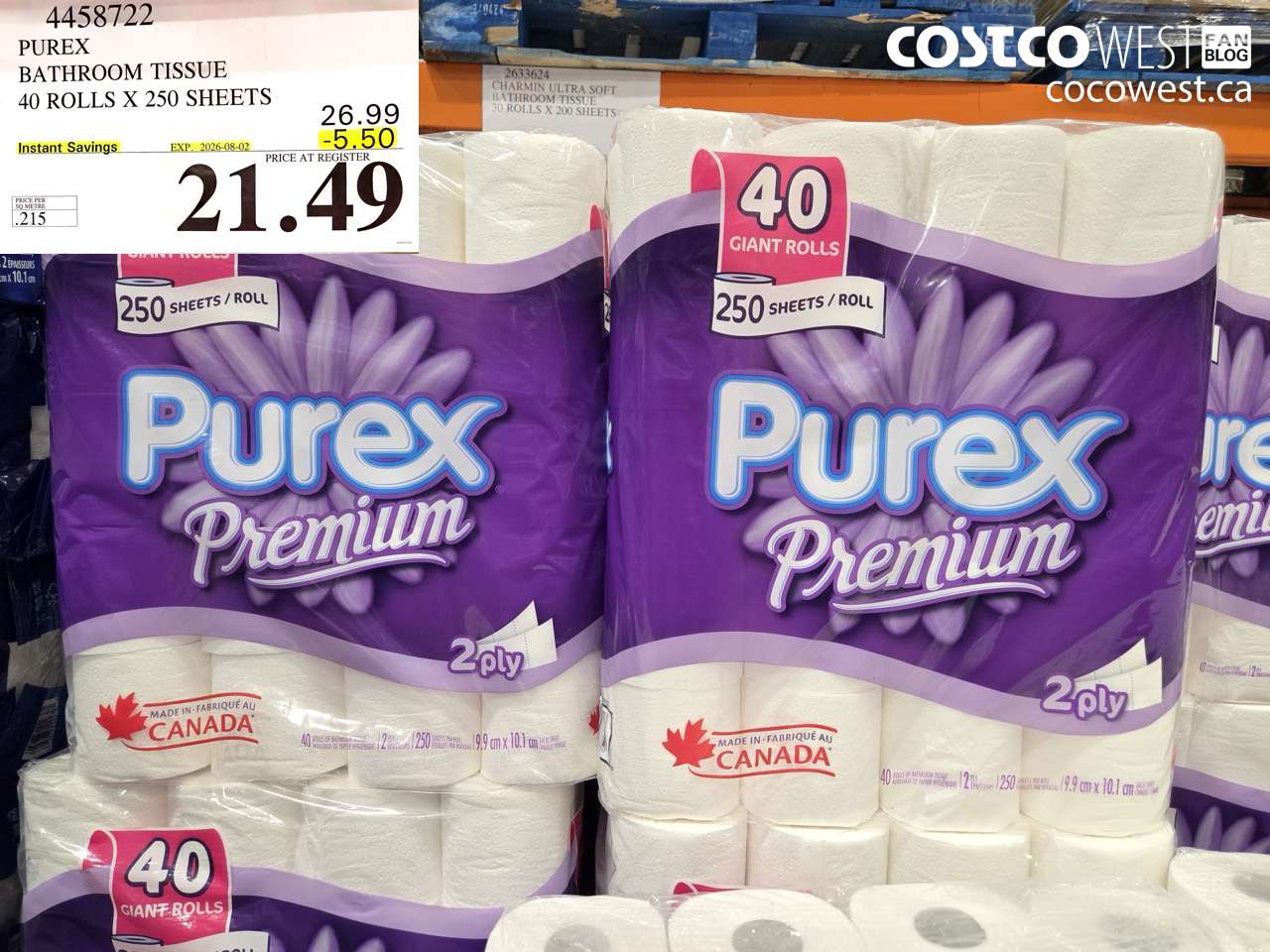 4458722 PUREX BATHROOM TISSUE 40 ROLLS X 250 SHEETS ($5.50 INSTANT SAVINGS EXPIRES ON 2026-08-02) $21.49