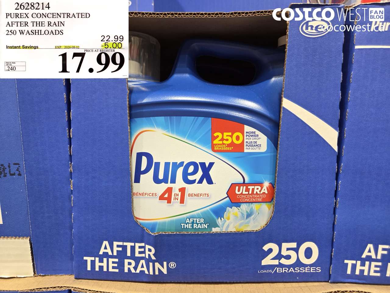 2628214 PUREX CONCENTRATED AFTER THE RAIN 250 WASHLOADS ($5.00 INSTANT SAVINGS EXPIRES ON 2026-08-02) $17.99