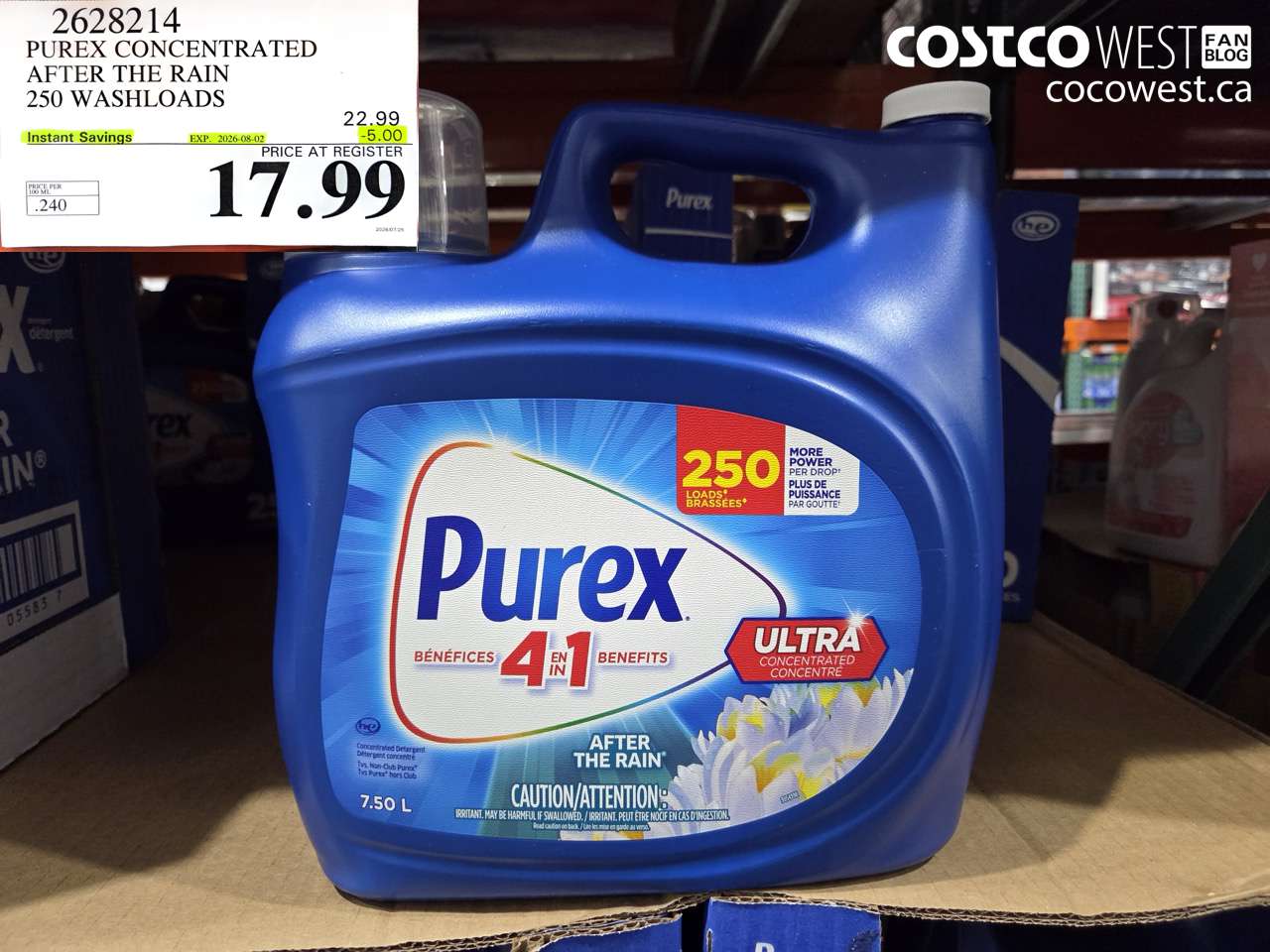2628214 PUREX CONCENTRATED AFTER THE RAIN 250 WASHLOADS ($5.00 INSTANT SAVINGS EXPIRES ON 2026-08-02) $17.99