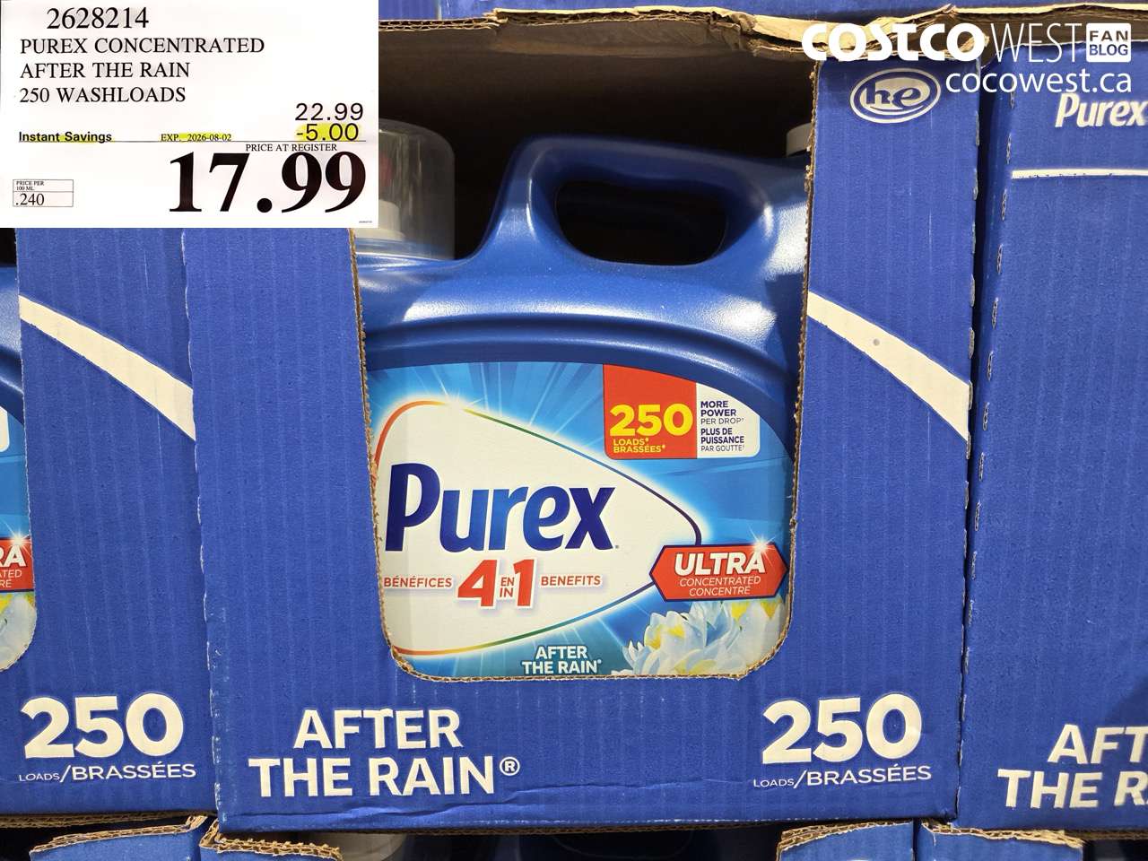 2628214 PUREX CONCENTRATED AFTER THE RAIN 250 WASHLOADS ($5.00 INSTANT SAVINGS EXPIRES ON 2026-08-02) $17.99