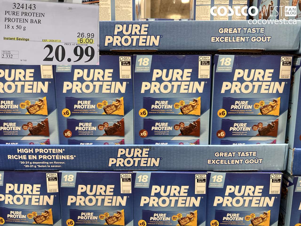 324143 PURE PROTEIN PROTEIN BAR 18 X 50 G ($6.00 INSTANT SAVINGS EXPIRES ON 2026-07-12) $20.99