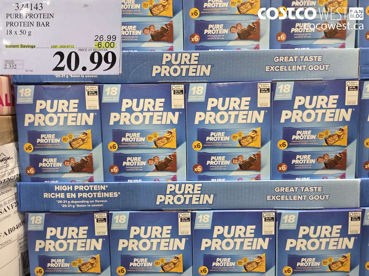 324143 PURE PROTEIN PROTEIN BAR 18 X 50 G ($6.00 INSTANT SAVINGS EXPIRES ON 2026-07-12) $20.99