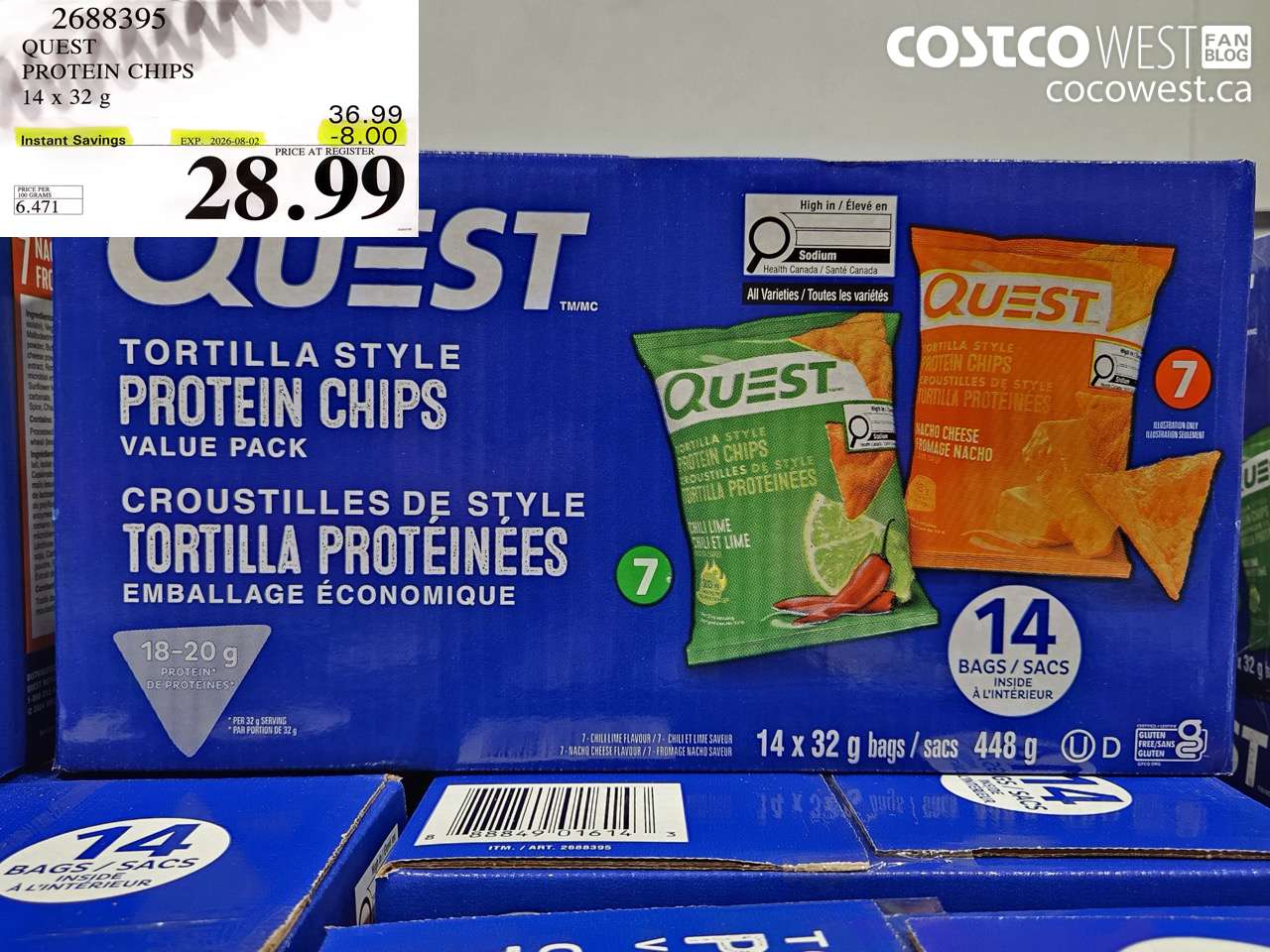 2688395 QUEST PROTEIN CHIPS 14 X 32 G ($8.00 INSTANT SAVINGS EXPIRES ON 2026-08-02) $28.99