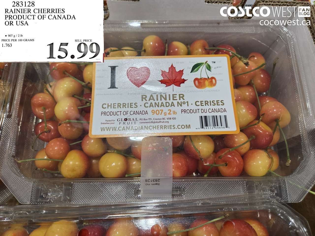 283128 RAINIER CHERRIES PRODUCT OF CANADA OR USA $15.99
