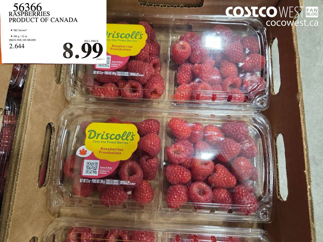 56366 RASPBERRIES PRODUCT OF CANADA 340 G / 12 OZ $8.99