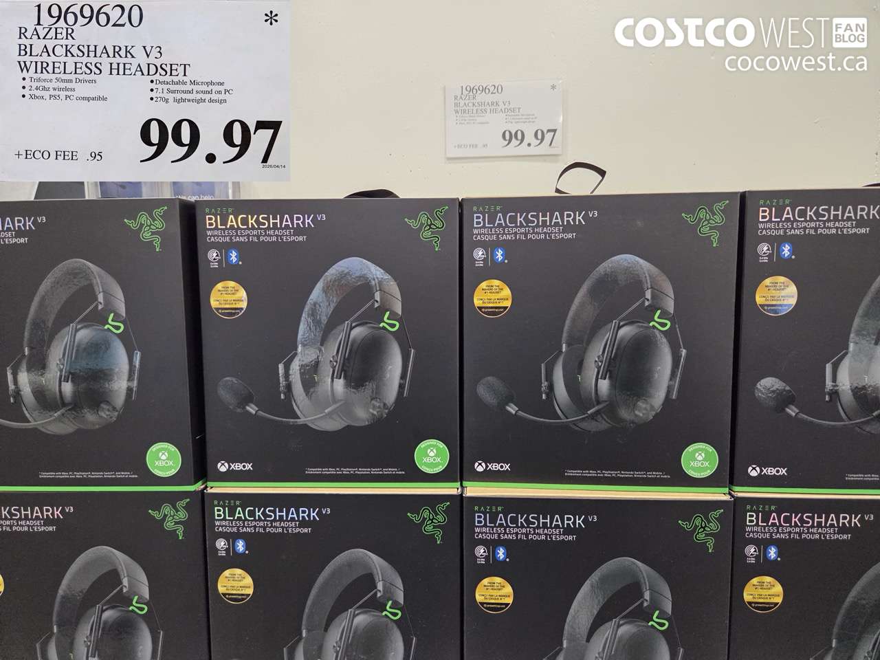 1969620 RAZER BLACKSHARK V3 WIRELESS HEADSET $99.97