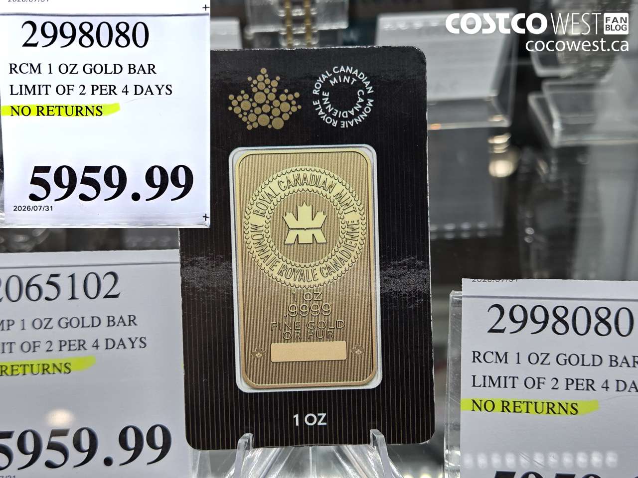 2998080 RCM 1 OZ GOLD BAR LIMIT OF 2 PER 4 DAYS NO RETURNS $5959.99