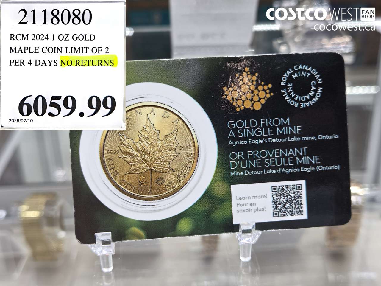 2118080 RCM 2024 1 OZ GOLD MAPLE COIN LIMIT OF 2 PER 4 DAYS $6059.99