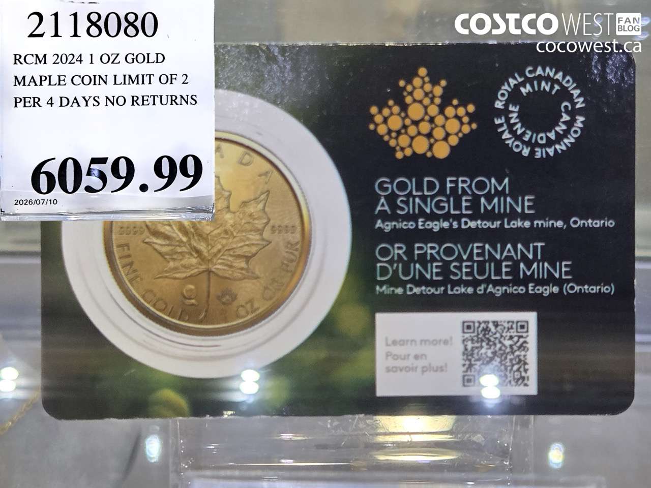 2118080 RCM 2024 1 OZ GOLD MAPLE COIN LIMIT OF 2 PER 4 DAYS NO RETURNS $6059.99