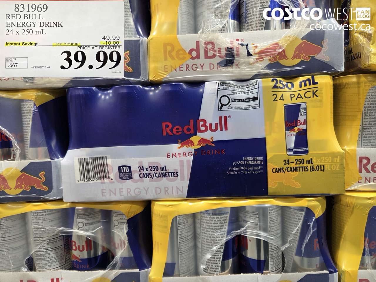 831969 RED BULL ENERGY DRINK 24 X 250 ML ($10.00 INSTANT SAVINGS EXPIRES ON 2026-08-02) $39.99