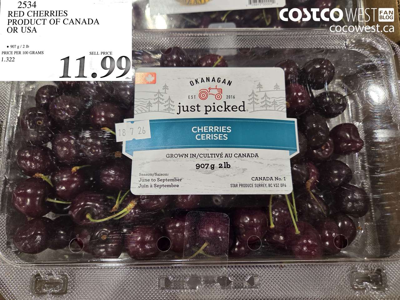 2534 RED CHERRIES PRODUCT OF CANADA OR USA $11.99
