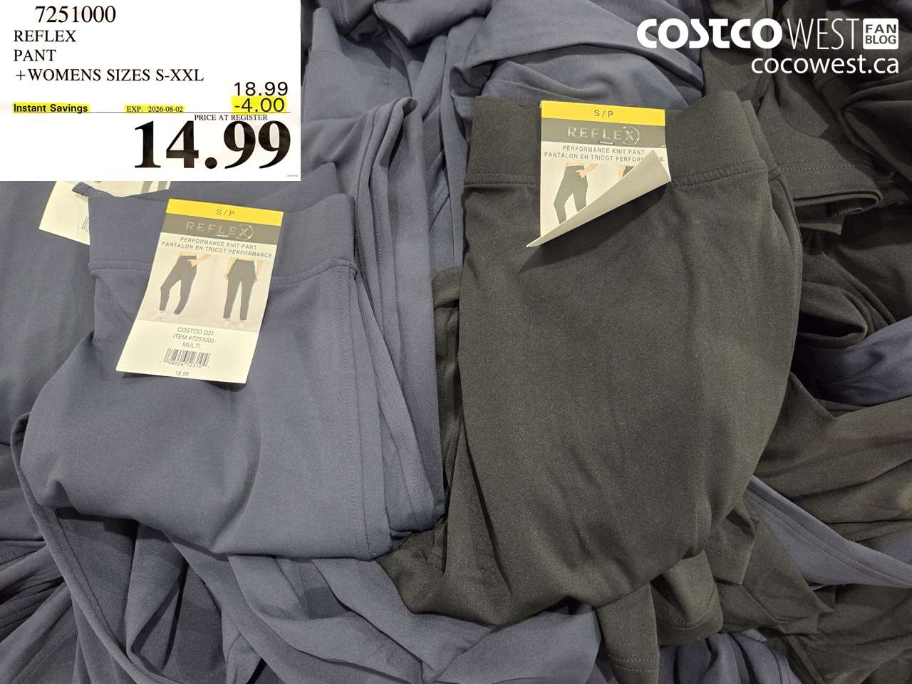 7251000 REFLEX PANT WOMENS SIZES S-XXL ($4.00 INSTANT SAVINGS EXPIRES ON 2026-08-02) $14.99