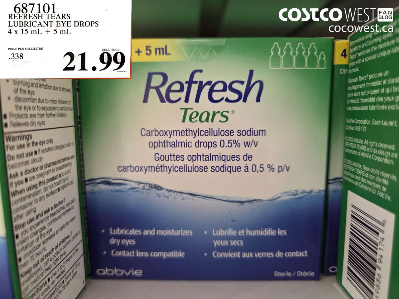 687101 REFRESH TEARS LUBRICANT EYE DROPS 4 X 15 ML + 5 ML $21.99