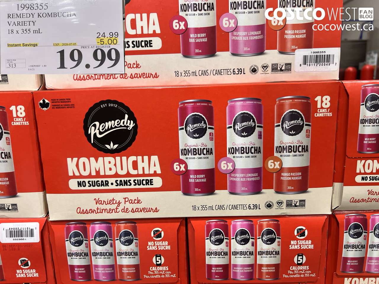 1998355 REMEDY KOMBUCHA VARIETY 18 X 355 ML ($5.00 INSTANT SAVINGS EXPIRES ON 2026-07-05) $19.99