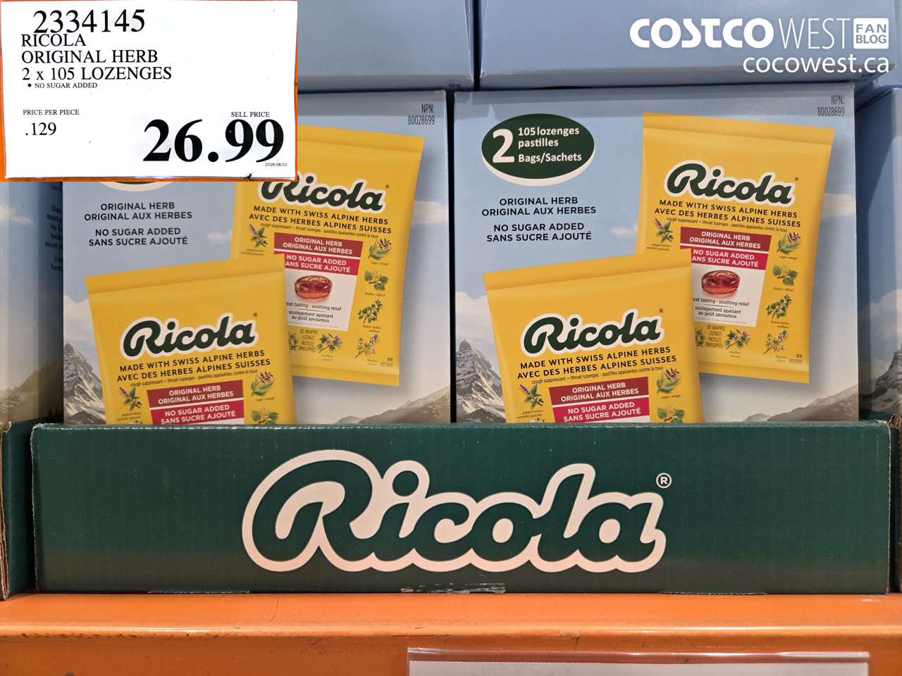 2334145 RICOLA ORIGINAL HERB 2 X 105 LOZENGES $26.99