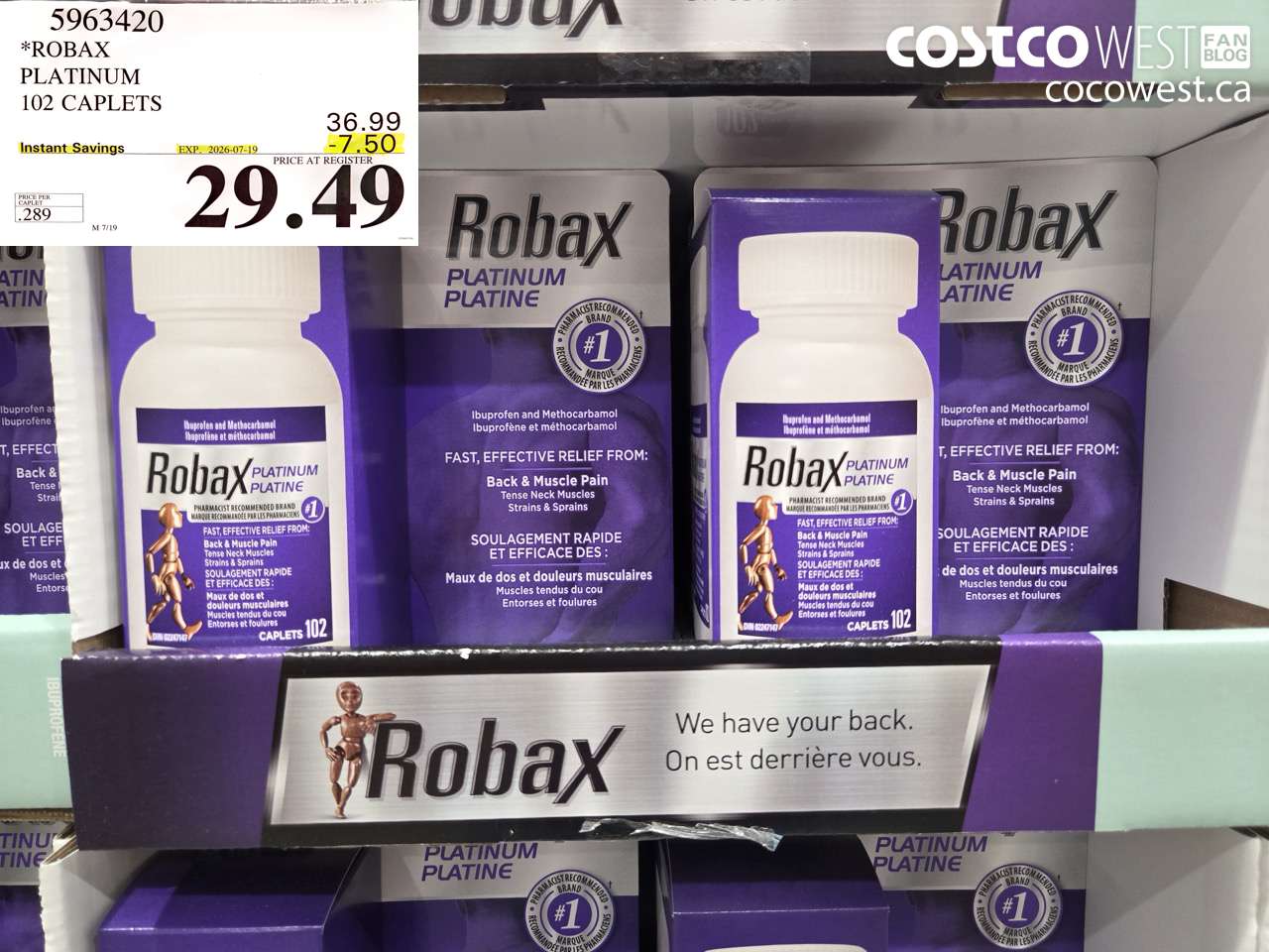 5963420 ROBAX PLATINUM 102 CAPLETS ($7.50 INSTANT SAVINGS EXPIRES ON 2026-07-19) $29.49