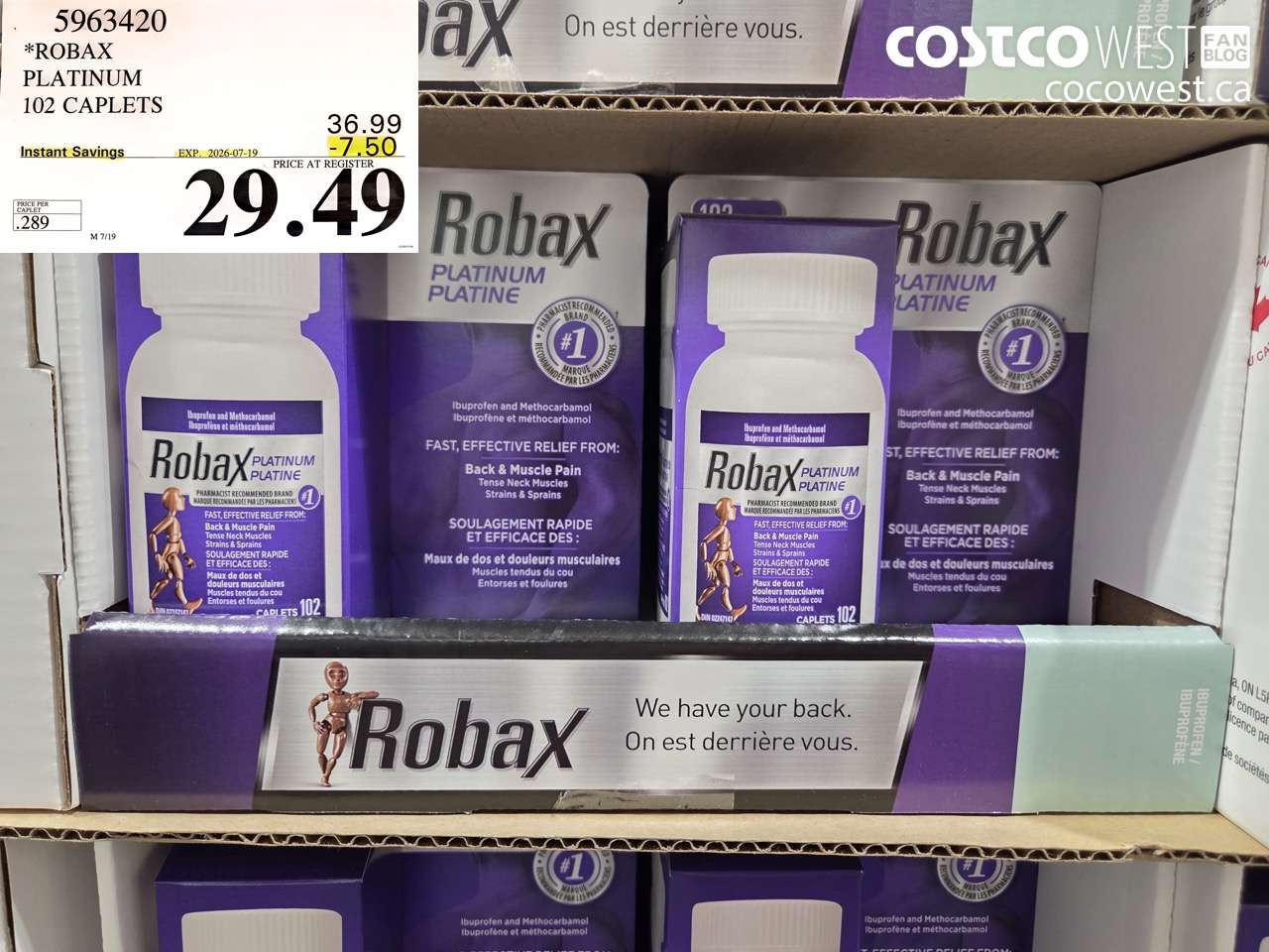 5963420 ROBAX PLATINUM 102 CAPLETS ($7.50 INSTANT SAVINGS EXPIRES ON 2026-07-19) $29.49