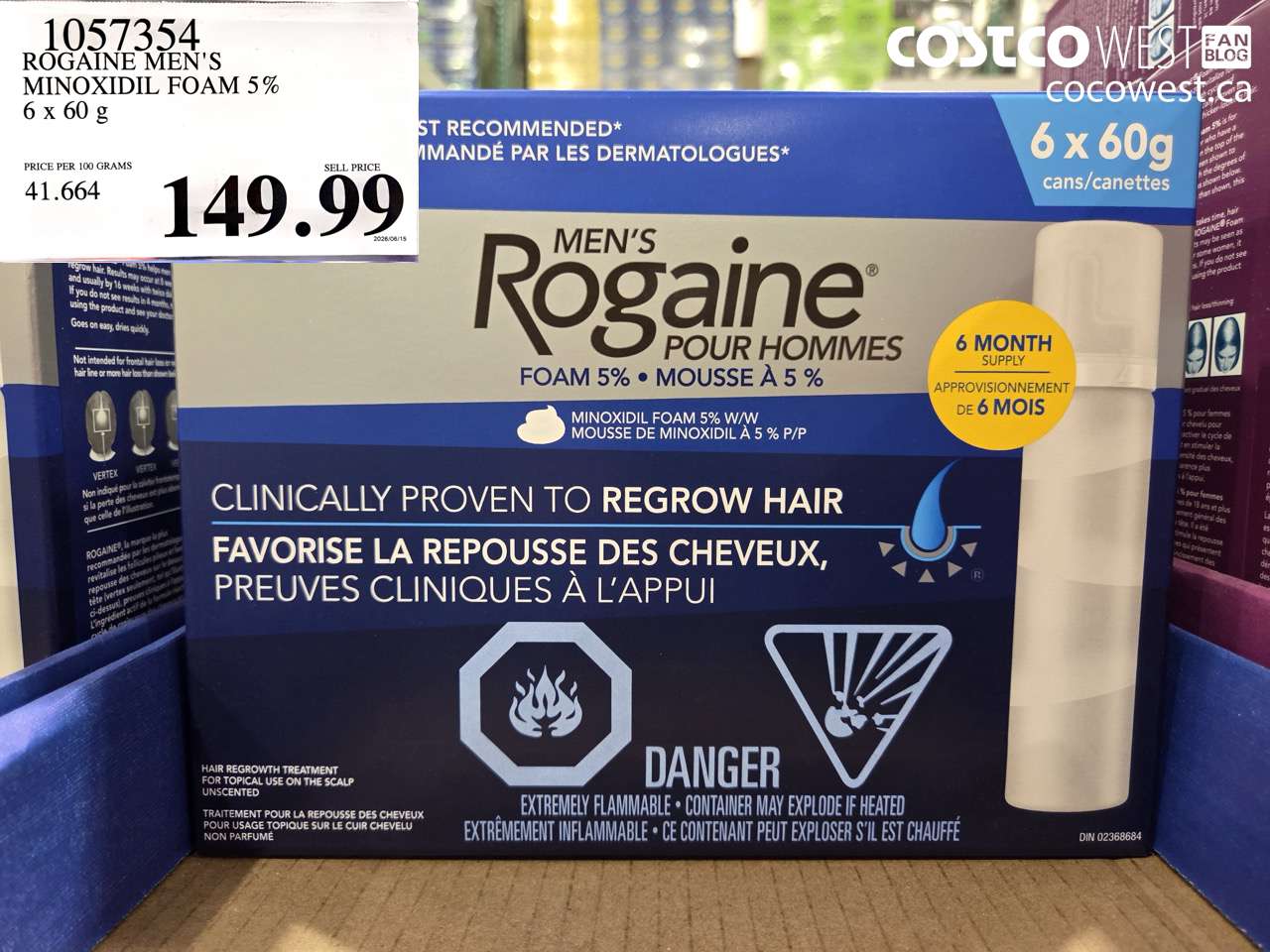 1057354 ROGAINE MEN'S MINOXIDIL FOAM 5% 6 X 60 G $149.99