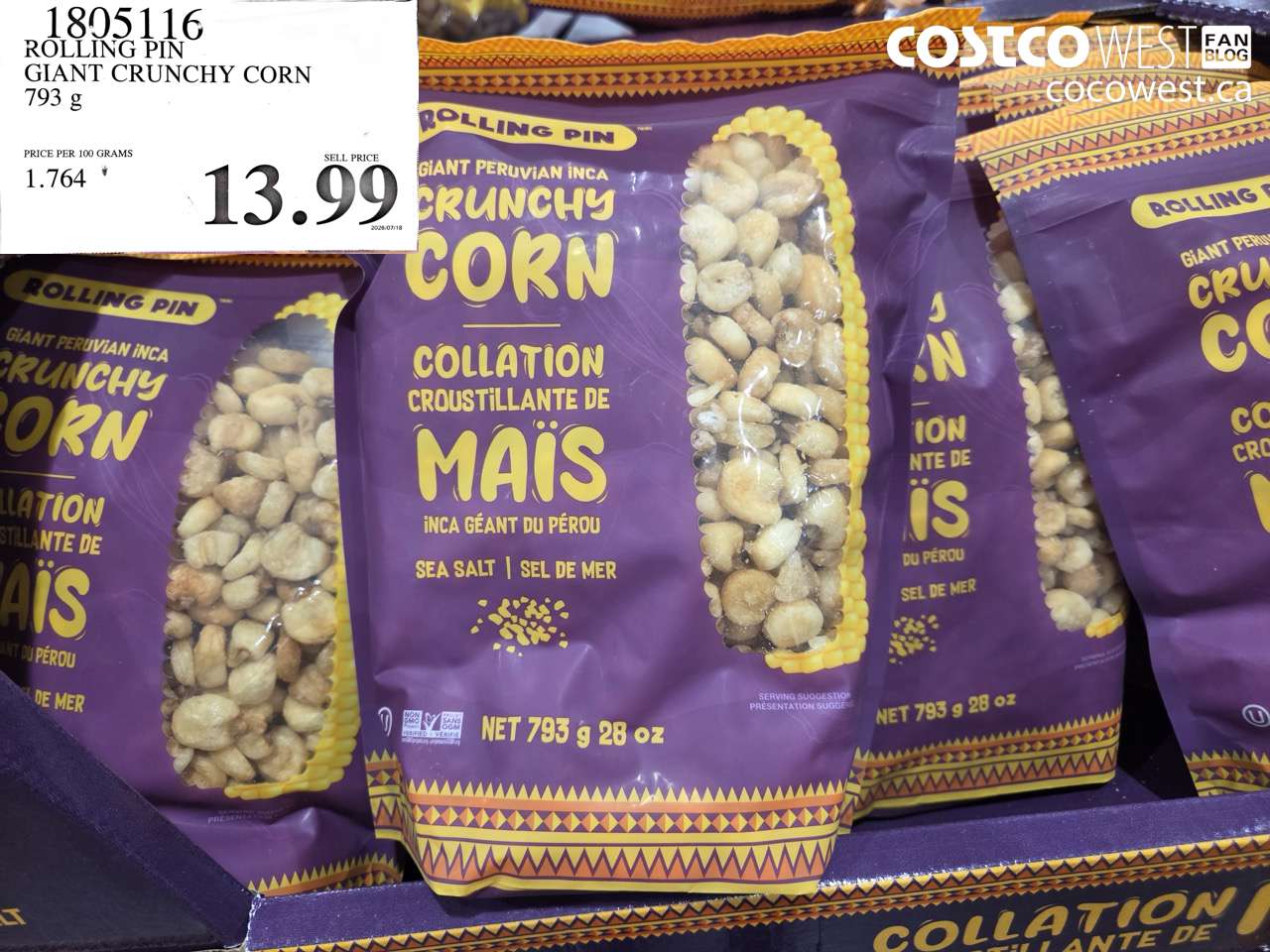 1805116 ROLLING PIN GIANT CRUNCHY CORN 793 G $13.99