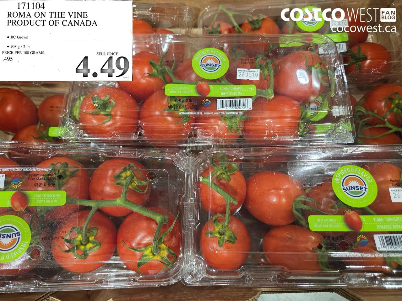 171104 ROMA ON THE VINE PRODUCT OF CANADA 908 G / 2 LB $4.49