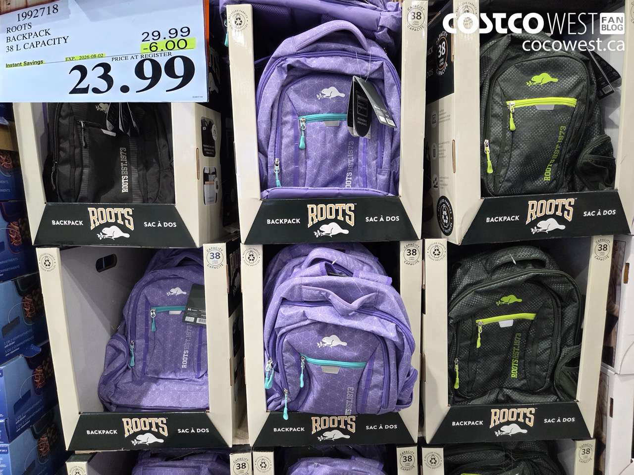 1992718 ROOTS BACKPACK 38 L CAPACITY ($6.00 INSTANT SAVINGS EXPIRES ON 2026-08-02) $23.99